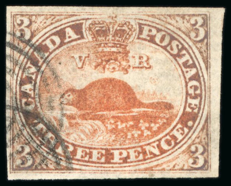 Stamp of Canada 1851, 3d red on laid paper, fine to large margins,