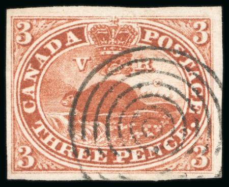 Stamp of Canada 1857, 3d red on medium to thick wove paper with clearer impression, used