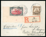 Stamp of Germany » German Colonies » Caroline Islands 1901 & 1911 pair of covers: 1900-10 3pf & 5M corner marginal on envelope sent registered from Yap