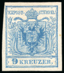 Stamp of Austria 1850, Machine Paper (Type IIIb), 9k blue, mint