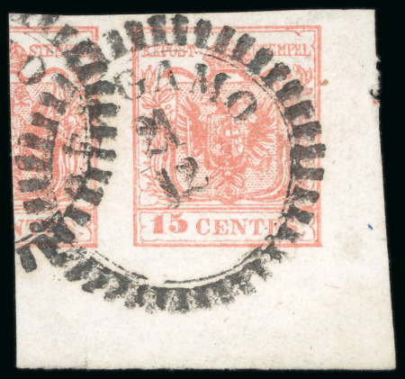 Stamp of Italian States » Lombardy Venetia 1854, Machine-made Paper (Type III), 15c red, superb