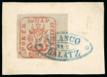 Stamp of Romania 1858, Moldavia, 80 parale red, printed on bluish wove