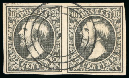 Stamp of Luxembourg 1852, First Printing, 10c gray-black, horizontal pair,