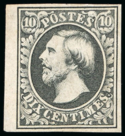 Stamp of Luxembourg 1852, First Printing, 10c greenish-black, unused single