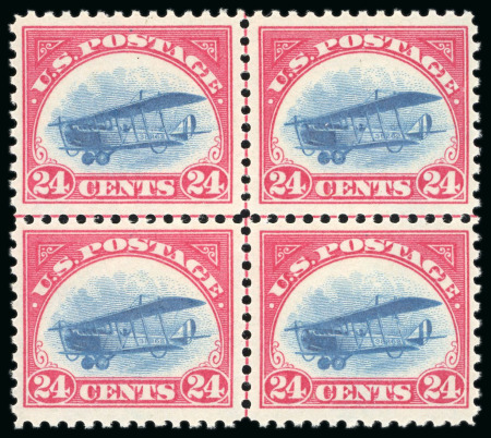Stamp of United States » 1919 Issues onwards Airmails: 1918, 24c carmine rose & blue mint n.h. centre line block of four