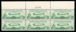 Stamp of United States » 1919 Issues onwards Airmails: 1933 Graf Zeppelin 50c green mint n.h. top marginal plate block of six