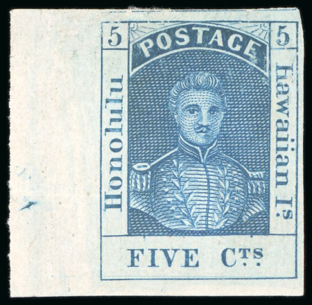 Stamp of United States » U.S. Possessions » Hawaii 1857, 5c blue on thin white wove paper, unused left sheet marginal