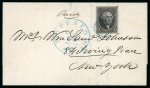 Stamp of United States » 1847 Issue 1847 10c black, good even margins, very fine impression with blurs along right frame line, tied to 1850 cover from Buffalo to New York