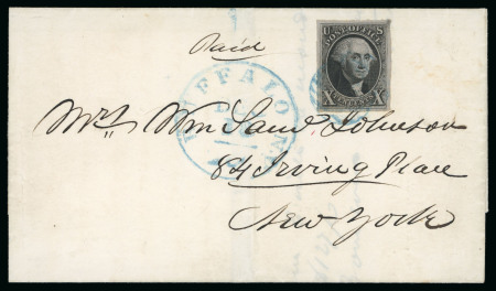 Stamp of United States » 1847 Issue 1847 10c black, good even margins, very fine impression with blurs along right frame line, tied to 1850 cover from Buffalo to New York