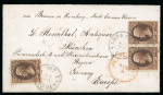 Stamp of United States » 1870-75 National Bank Note Co. and Continental Bank Note Co. Issues 1873, 2c brown horizontal pair and single, on cover from Santa Clara to Bavaria, Germany