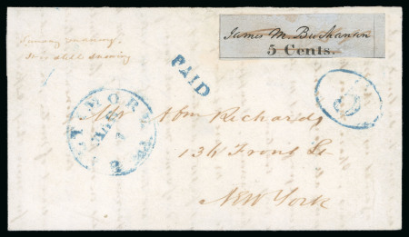 Stamp of United States » Postmasters' Provisionals Postmasters' Provisionals: Baltimore Md. 1845 5c black on bluish on cover