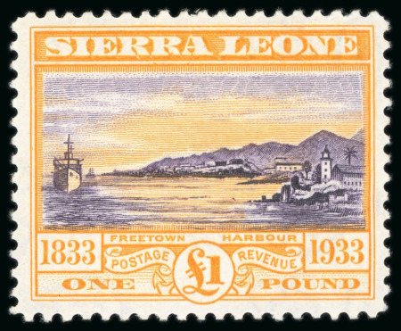 Stamp of Sierra Leone 1933, Abolition of Slavery 5s, 10s and £1 mint l.h.