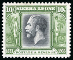Stamp of Sierra Leone 1933, Abolition of Slavery 5s, 10s and £1 mint l.h.