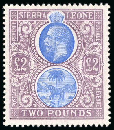 Stamp of Sierra Leone 1912-21, £1 black and purple on red and £2 blue and dull purple mint h.r.