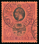 Stamp of Sierra Leone 1912-21, £1 black and purple on red used