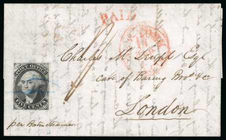 Stamp of United States » Postmasters' Provisionals 1845 (Sept 15), Outer wrapper to London, franked with