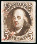 Stamp of United States » 1847 Issue 1847, Benjamin Franklin, 5c dark red-brown, exceptionally