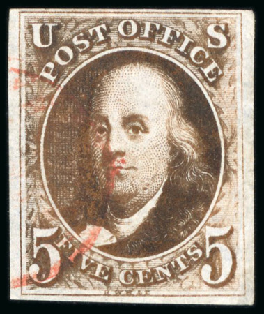Stamp of United States » 1847 Issue 1847, Benjamin Franklin, 5c dark red-brown, exceptionally