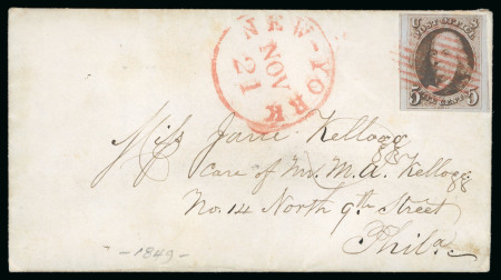 Stamp of United States » 1847 Issue 1849 (Nov 19), Envelope to Philadelphia, franked with