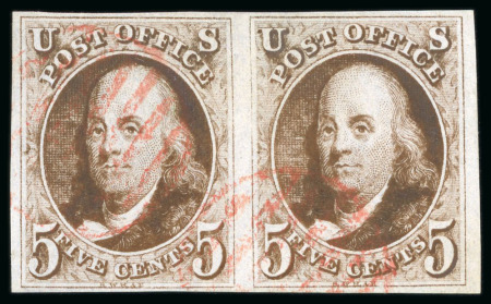 Stamp of United States » 1847 Issue 1847, Benjamin Franklin, 5c dark red-brown, horizontal