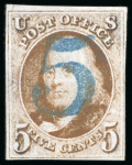 Stamp of United States » 1847 Issue 1847, Benjamin Franklin, 5c dark red-brown, stunning