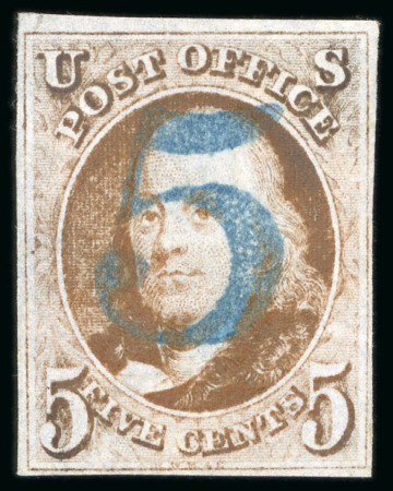 Stamp of United States » 1847 Issue 1847, Benjamin Franklin, 5c dark red-brown, stunning