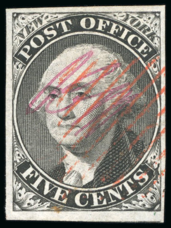 Stamp of United States » Postmasters' Provisionals 1845, George Washington, 5c black, signed ACM, gorgeously