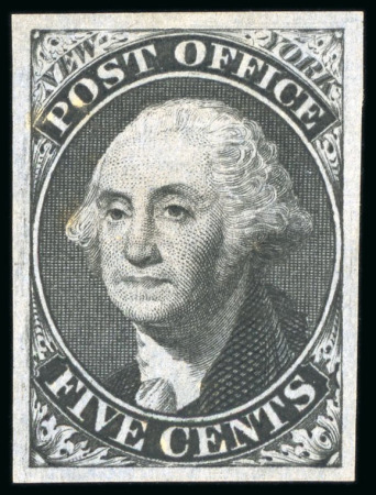 Stamp of United States » Postmasters' Provisionals 1845, George Washington, 5c black, plate proof, spectacular