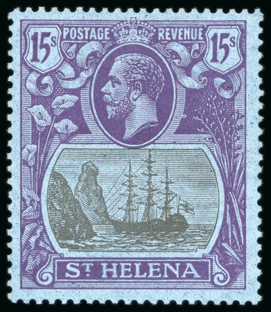 Stamp of St. Helena 1922, Chalk-surface paper, 15s grey and purple-blue,