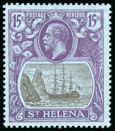 Stamp of St. Helena 1922, Chalk-surface paper, 15s grey and purple-blue,