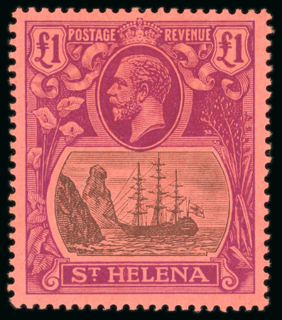 Stamp of St. Helena 1922, Chalk-surface paper, £1 grey and purple-red,