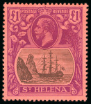 Stamp of St. Helena 1922, Chalk-surface paper, £1 grey and purple-red,