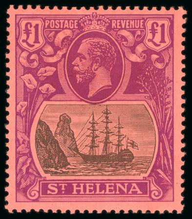 Stamp of St. Helena 1922, Chalk-surface paper, £1 grey and purple-red,