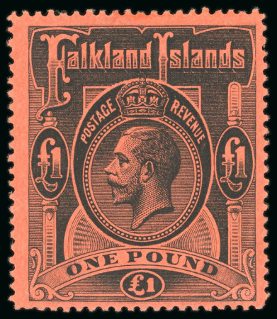 Stamp of Falkland Islands 1922, £1 black on red, perf 13 1/2 x 14, wmk multi
