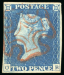 Stamp of Great Britain » 1840 2d Blue (ordered by plate number) 1840, 2d blue, pl. 1 OB, four margins, crisp red Maltese