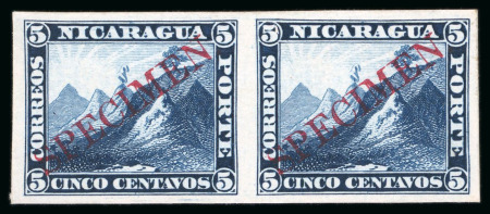 Stamp of Nicaragua 1862, 2c black and 5c blue, plate colour proofs in