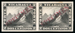 Stamp of Nicaragua 1862, 2c black and 5c blue, plate colour proofs in