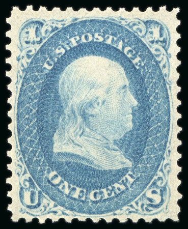 Stamp of United States » 1861-1866 issue 1861, Franklin, 1c blue, mint, original gum, post office