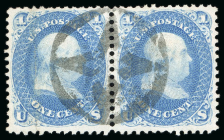 Stamp of United States » 1861-1866 issue 1861, Franklin, 1c blue, horizontal pair, a single
