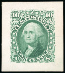 Stamp of United States » 1861-1866 issue 1861, Washington, 10c green, die proof, printed on