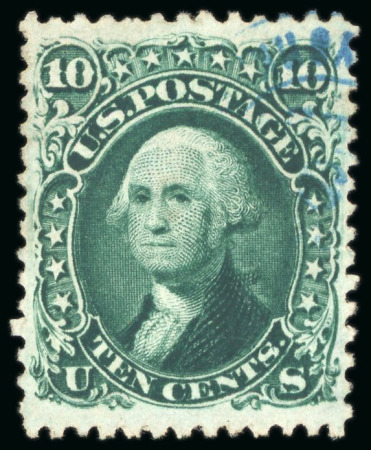 Stamp of United States » 1861-1866 issue 1861, Washington, 10c dark-green, wonderfully positioned,