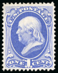 Stamp of United States » 1870-75 National Bank Note Co. and Continental Bank Note Co. Issues 1870, Franklin, 1c ultramarine, regummed