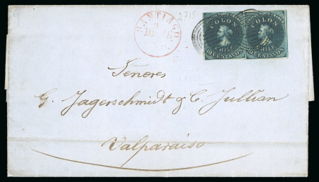 Stamp of Chile 1853, First London Printing, 10c deep blue, horizontal