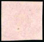 Stamp of Dominican Republic 1865, 1/2r black on rose, position 9, wide margins