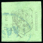 Stamp of Dominican Republic 1865, 1r black on deep green, position 2, used