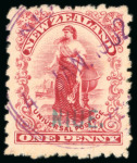 Stamp of New Zealand » Niue 1902, 1d carmine mint h.r. and used with 4 JAN 1902 violet cds
