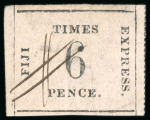 Stamp of Fiji 1870, Fiji Times Express 6d on thin quadrillé paper used, and 1d on vertically ribbed paper used