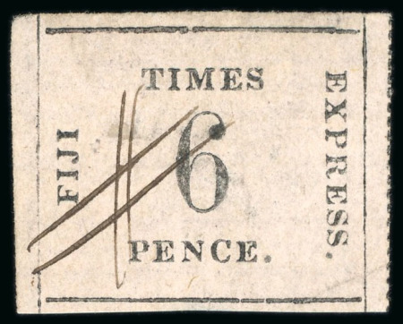 Stamp of Fiji 1870, Fiji Times Express 6d on thin quadrillé paper used, and 1d on vertically ribbed paper used