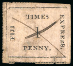 Stamp of Fiji 1870, Fiji Times Express 6d on thin quadrillé paper used, and 1d on vertically ribbed paper used