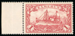 Stamp of Germany » German Colonies » Cameroon 1900, Kaiser's Yacht no wmk 1M red mint n.h. left marginal single, 5M mint n.h. and 5M on piece